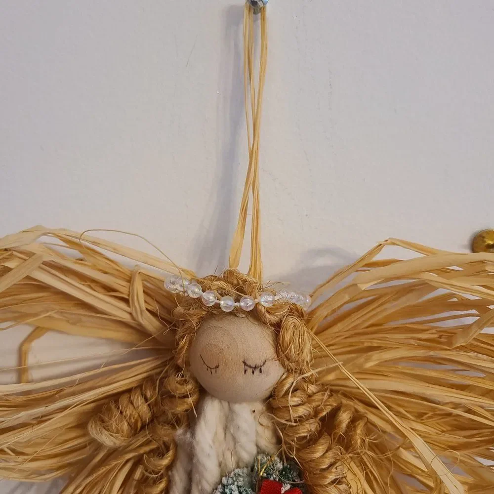 Vintage Handmade Mop Head Yarn Christmas Angel Christmas Holiday Wall Decoration